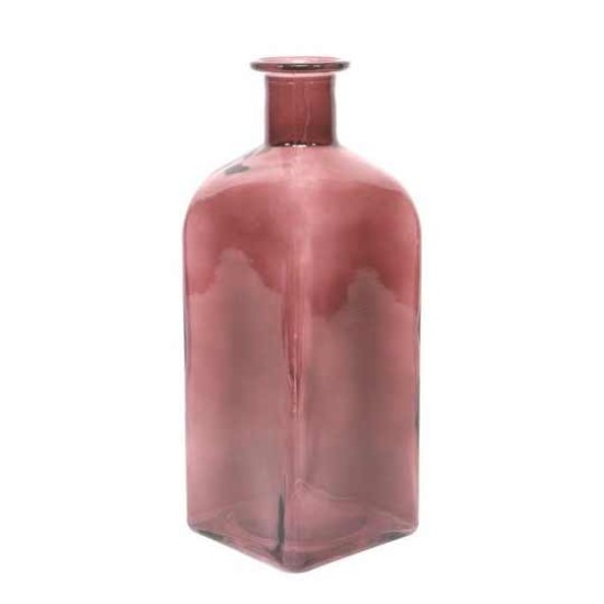 Square Glass Bottle Flower Vase Dusky Pink 28cm Flower Vases